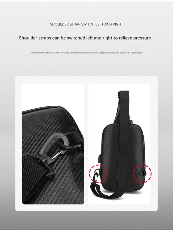 JVCV® Waterproof Slim Crossbody Sling Bag with Carbon Fiber Texture – Unisex Chest Backpack & Shoulder Bag for Men & Women | Anti-Theft Hard Shell Travel Handbag