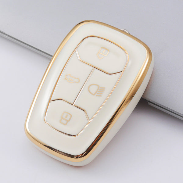 JVCV® Gold Border TPU Key Cover – Compatible with Tata Nexon, Harrier, Tiago, Altroz, Tigor, Safari, Punch, Nexon EV – 4 Button Smart Key
