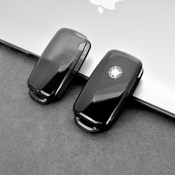 JVCV® Soft TPU Transparent Cover Compatible with Volkswagen Polo Vento Jetta Ameo Passat and Skoda Rapid Laura Superb Octavia Fabia Yeti Folding Key (Transparent Black)