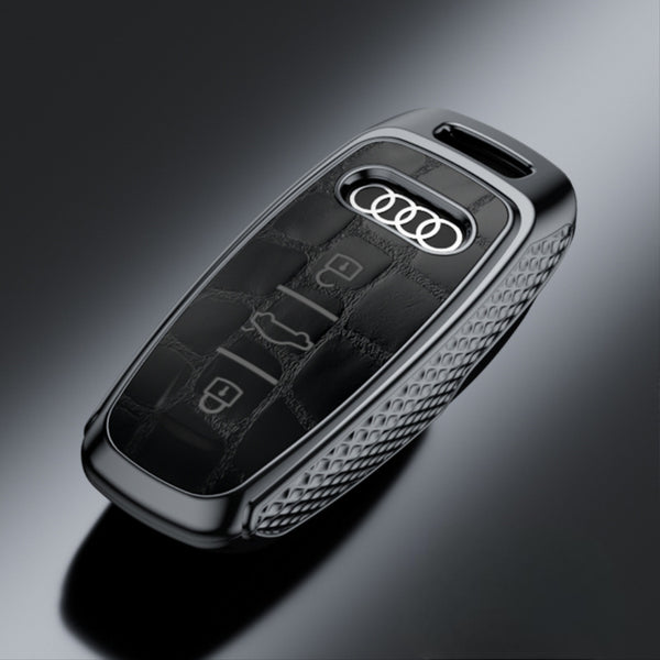 JVCV® Lightweight ABS Key Cover Compatible with Audi A6 A7 A8 E-Tron Q8 SQ8 A3 Q7 S3 S6 SQ7 RS6 S7 RS7 Smart Key – Stylish Crocodile Pattern Car Key Case with Keychain Ring