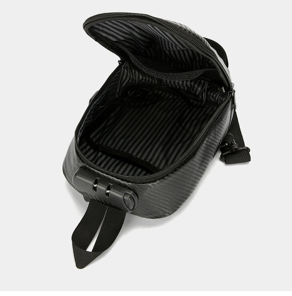 JVCV® Waterproof Slim Crossbody Sling Bag with Carbon Fiber Texture – Unisex Chest Backpack & Shoulder Bag for Men & Women | Anti-Theft Hard Shell Travel Handbag