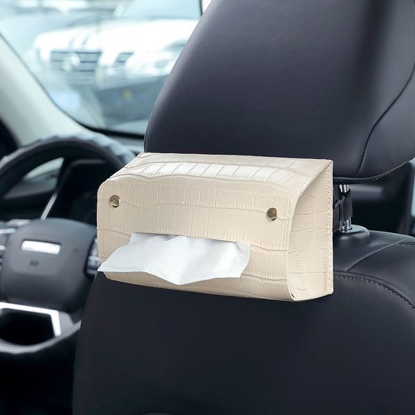 JVCV® Premium Car Leather Tissue Box Holder – Universal PU Leather Tissue Case for Car Back Seat, Home & Office – Elegant Croc-Pattern Design