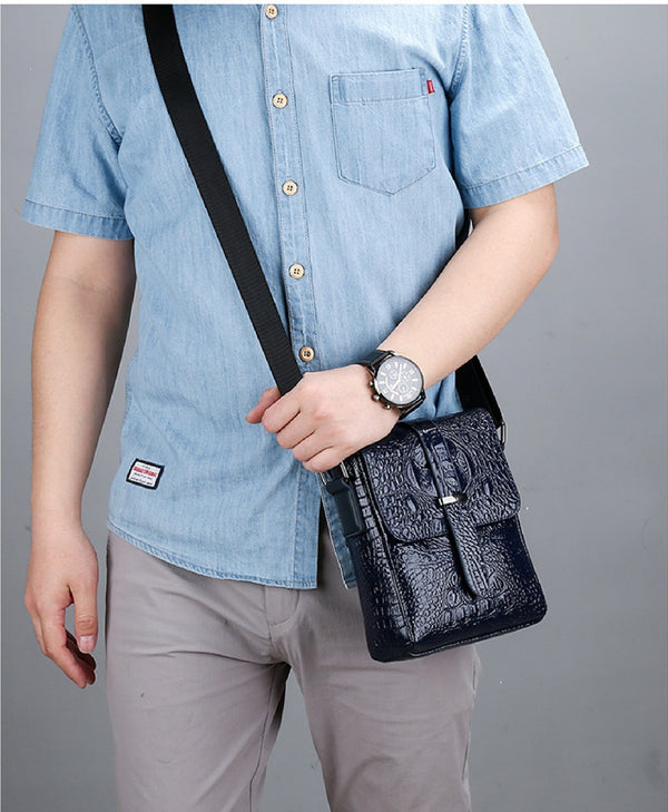JVCV® Men's Luxury Crocodile Pattern Messenger Bag - Premium PU Leather Crossbody Shoulder Bag with Adjustable Strap - Elegant & Durable for Business, Travel & Daily Use