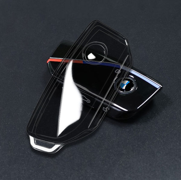 JVCV® Soft TPU Transparent Cover Compatible with BMW 2023 New 7 Series 740i 760i X1 X7 XM IX I7, X5 Smart Key (Transparent Black.)