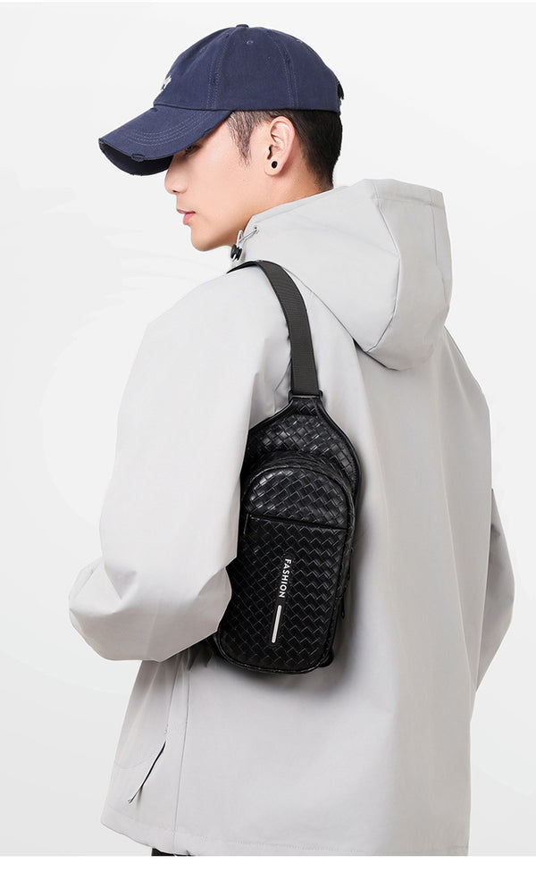 JVCV® Men's Woven-Texture Sling Bag - Lightweight Crossbody Shoulder Chest Bag with Adjustable Strap - Perfect for Travel, Gym & Daily Commute