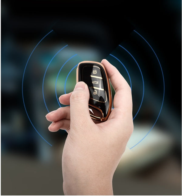 JVCV® Gold Border TPU Key Cover – Compatible with MG ZS EV & Astor Smart Key