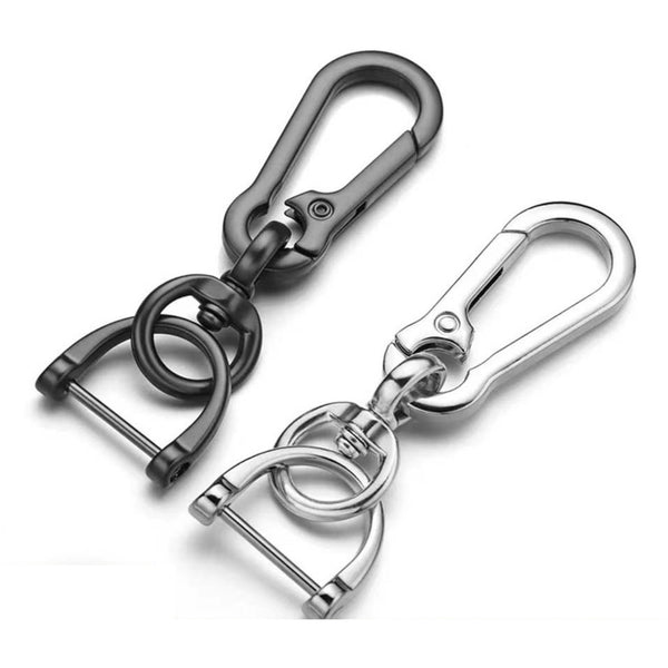 JVCV® 2-Pack Metal Keychain Set – Quick-Release Horseshoe D-Ring + Round Carabiner Key Holder for Car, Bike, Office & Home Keys