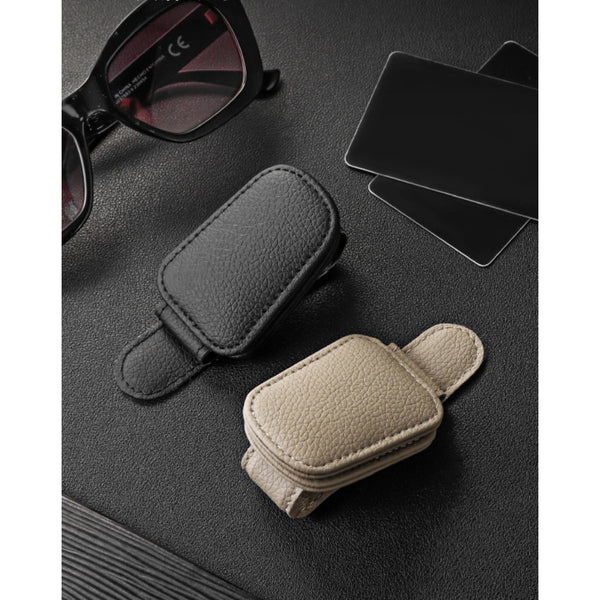Single Pack Sunglasses Holder for Car Visor - Magnetic Leather Sunglasses Holder and Ticket Card Clip - Car Visor Accessories