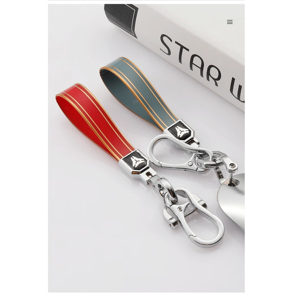 Gold Border Car Keychain Accessories with Alloy Metal and Braided Leather Horseshoe Buckle Key Organiser for Men and Women