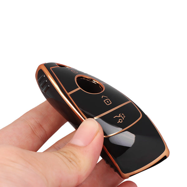 JVCV® Gold Border TPU Key Cover – Compatible with Mercedes-Benz E-Series Smart Key