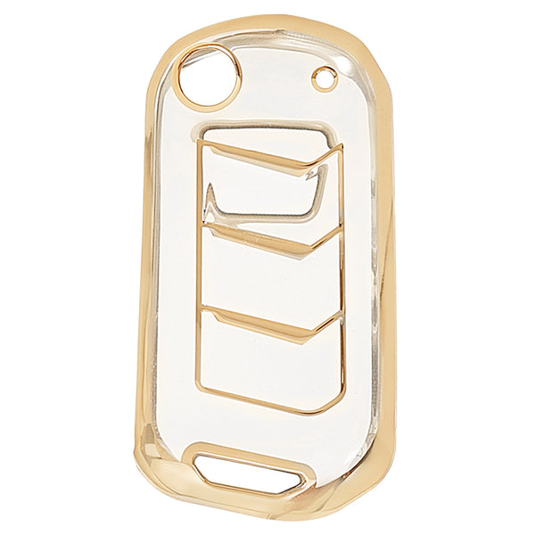 JVCV® Soft TPU Transparent Flip Key Cover Compatible with Mahindra XUV700, 3XO, Thar, Marazzo, Bolero, Scorpio, Scorpio N, XUV300, TUV300 Plus, XUV400 EV | 3-Button Smart Flip Key | Premium Transparent Gold Protection