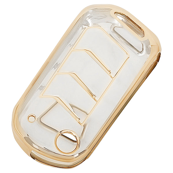 JVCV® Soft TPU Transparent Flip Key Cover Compatible with Mahindra XUV700, 3XO, Thar, Marazzo, Bolero, Scorpio, Scorpio N, XUV300, TUV300 Plus, XUV400 EV | 3-Button Smart Flip Key | Premium Transparent Gold Protection