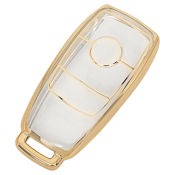 JVCV® Soft TPU Transparent Cover Compatible with Benz E Series Smart Key (Transparent Gold)