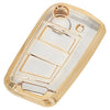 JVCV® Soft TPU Transparent Key Cover Compatible with Skoda Kushaq, Taigun, Tiguan, Virtus, Octavia, Kodiaq, Superb | Premium Transparent Gold Folding Key Case | Scratch-Resistant, Lightweight, Durable
