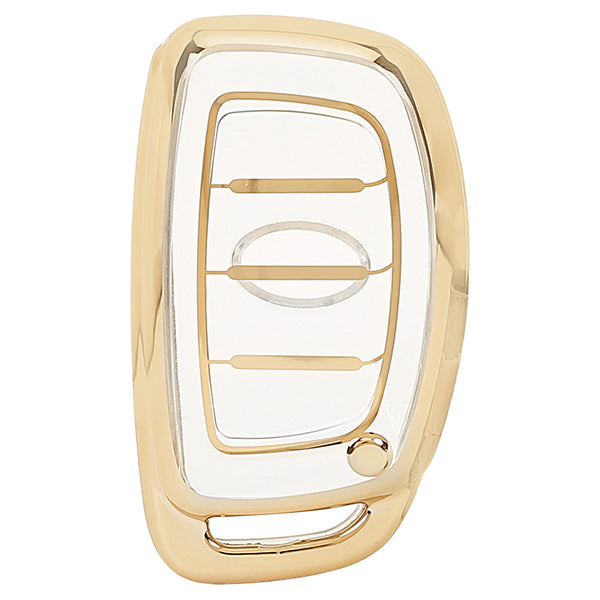 JVCV® Soft TPU Transparent Cover Compatible with Hyundai Alcazar Creta Venue i20 Tucson Elantra Car 4 Button Smart Key (Transparent Gold)