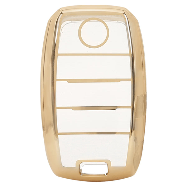 JVCV® Soft TPU Transparent Cover Compatible with Kia Seltos Sonet Carens 4 Button Smart Key (Transparent Gold)