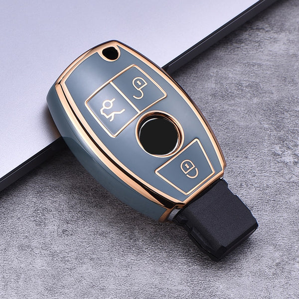 JVCV® Gold Border TPU Key Cover – Compatible with Mercedes-Benz C-Class, E-Class, S-Class, M-Class, CLS, CLK & G-Class – 3 Button Smart Key