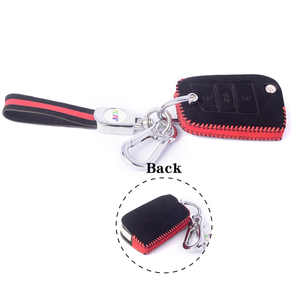 JVCV® Suede Leather Key Cover for Skoda & VW Folding Keys – Premium Protector for Kushaq, Slavia, Virtus, Octavia, Tiguan & More