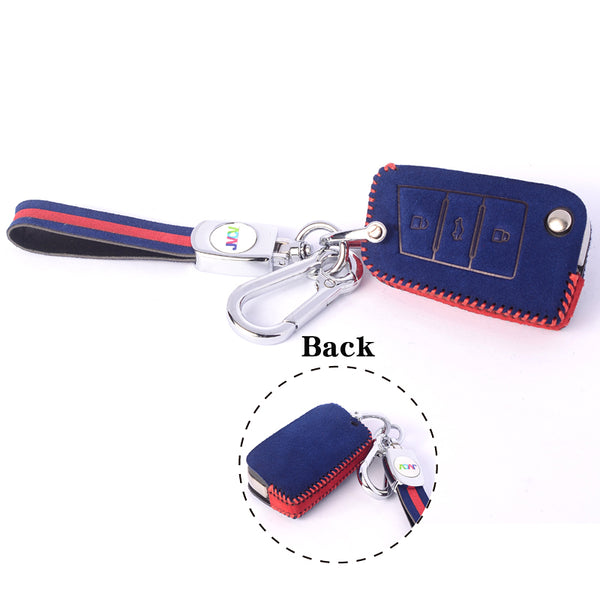 JVCV® Suede Leather Key Cover for Skoda & VW Folding Keys – Premium Protector for Kushaq, Slavia, Virtus, Octavia, Tiguan & More
