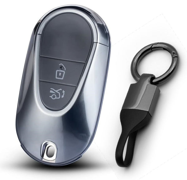 JVCV® Soft TPU Transparent Cover Compatible with Mercedes Benz S-Class G-Class E-Class 2022 Onwards 3 Button Smart Key with Keychain