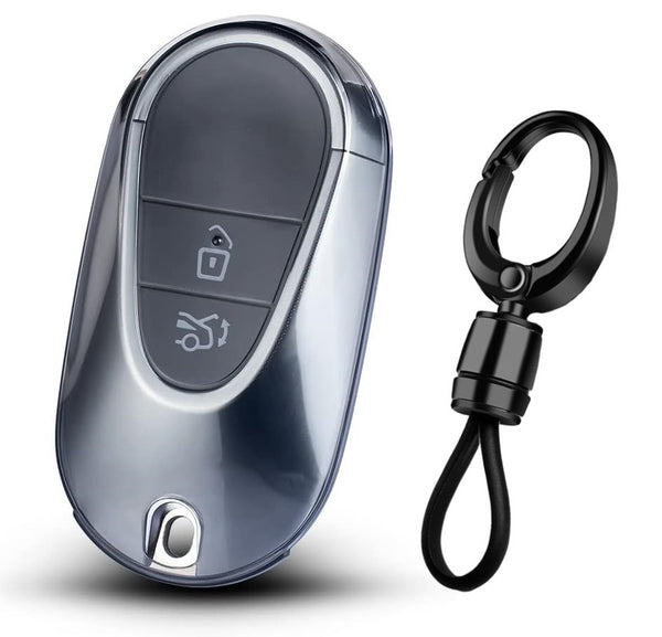 JVCV® Soft TPU Transparent Cover Compatible with Mercedes Benz S-Class G-Class E-Class 2022 Onwards 3 Button Smart Key with Keychain