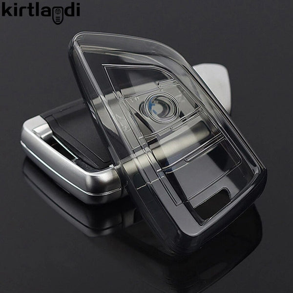 JVCV® Soft TPU Transparent Cover with keychain – BMW Blade Smart Key (Transparent Black)
