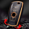 JVCV® Gold Border TPU Key Cover Compatible with BMW X4, X3, 5 Series, 6 Series, 3 Series, 7 Series 4 Button Smart Key (Black)