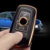 JVCV® Gold Border TPU Key Cover Compatible with BMW X4, X3, 5 Series, 6 Series, 3 Series, 7 Series 4 Button Smart Key (Black)