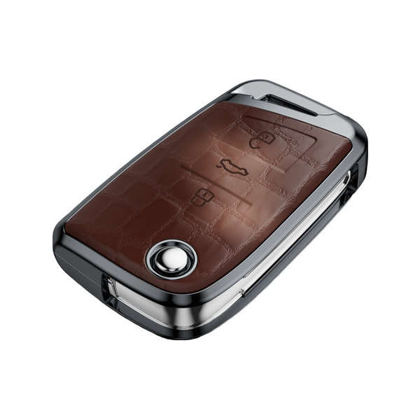 JVCV® Crocodile Pattern ABS Key Cover (Black) with Keychain – Compatible with Skoda & VW Folding Keys