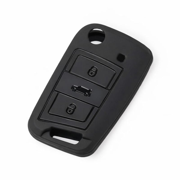 JVCV® Soft TPU Key Cover – Matte Black Pattern – Compatible with Skoda Kushaq, Taigun, Tiguan, Virtus, Octavia, Kodiaq & Superb – Folding Key