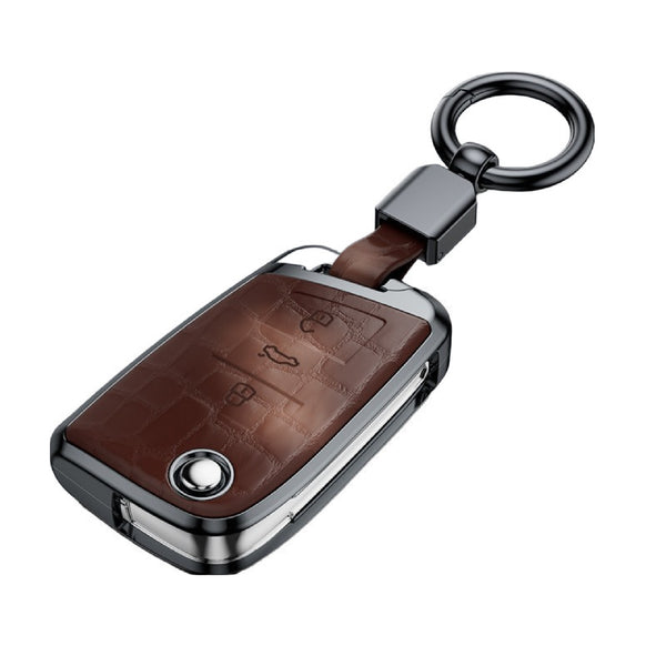 JVCV® Crocodile Pattern ABS Key Cover (Black) with Keychain – Compatible with Skoda & VW Folding Keys