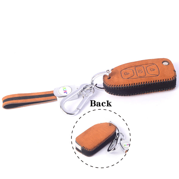 JVCV® Suede Leather Key Cover for Tata Flip Keys – Compatible with Curvv, Tiago, Tigor, Punch, Nexon, Hexa, Safari & More