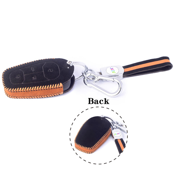 JVCV® Suede Leather Key Cover for Tata 4-Button Smart Keys – Compatible with Nexon, Harrier, Tiago EV, Safari, Altroz, Punch & More