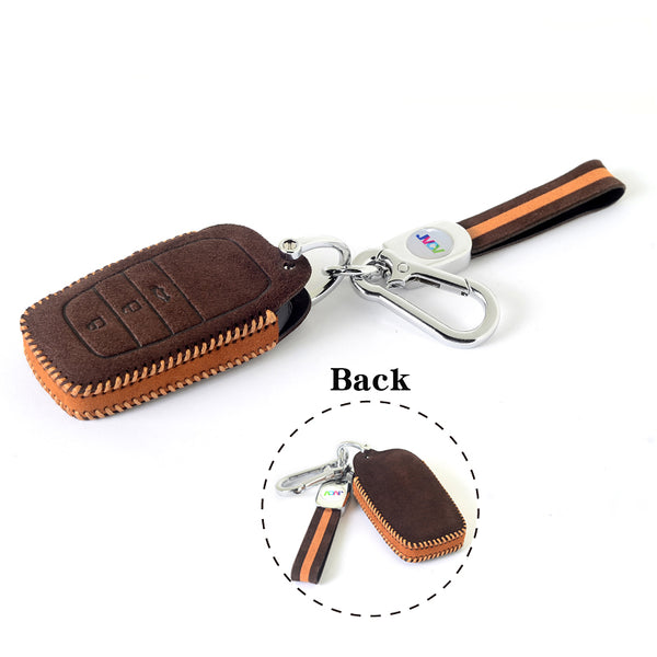 JVCV® Suede Leather Key Cover for Toyota Smart Keys – Compatible with Fortuner, Legender, Innova Crysta, HyCross, Hilux, Land Cruiser (2B/3B)