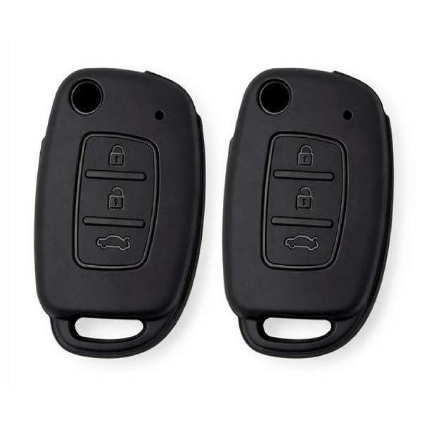 JVCV® Soft TPU Key Cover – Matte Black Pattern – Compatible with Hyundai Creta, Venue, Aura, Elite i20, Grand i10 Nios & Xcent – 3 Button Flip Key