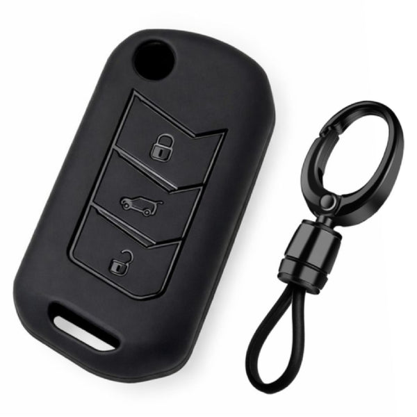 JVCV® Soft TPU Key Cover with Premium Metal Keychain – Matte Black Pattern – Compatible with Mahindra XUV700, Thar, Bolero, Scorpio, Scorpio N, XUV300, TUV300 & XUV400 EV – 3 Button Flip Key