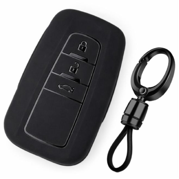 JVCV® Soft TPU Key Cover with Premium Metal Keychain – Matte Black Pattern – Compatible with Toyota Camry Smart Key