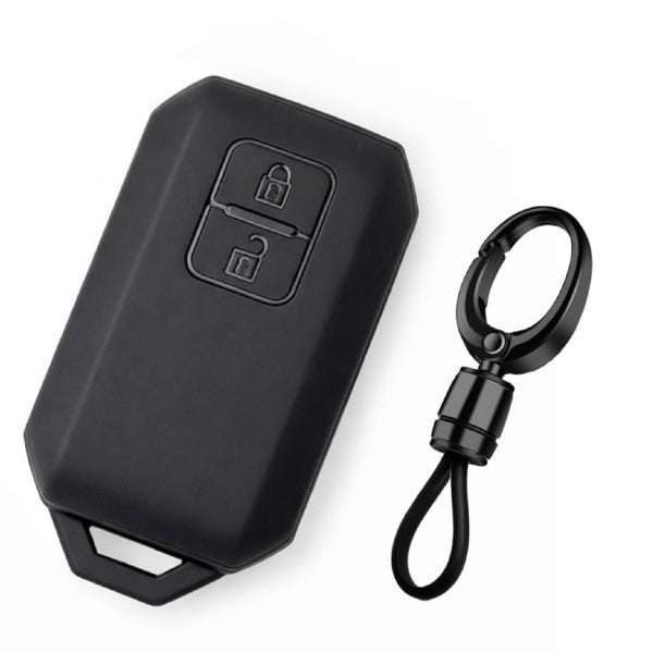 JVCV® Soft TPU Key Cover with Premium Metal Keychain – Matte Black Pattern – Compatible with Suzuki Grand Vitara, Victoris, Baleno, XL6, Swift, Ertiga, Dzire & Fronx – 2 Button Smart Key