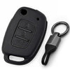 JVCV® Soft TPU Key Cover with Premium Metal Keychain – Matte Black Pattern – Compatible with Hyundai Creta, Venue, Aura, Elite i20, Grand i10 Nios & Xcent – 3 Button Flip Key
