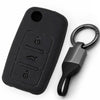 JVCV® Soft TPU Key Cover with Premium Metal Keychain – Matte Black Pattern – Compatible with Volkswagen Polo, Vento, Jetta, Ameo, Passat & Skoda Rapid, Laura, Superb, Octavia, Fabia, Yeti – Folding Key