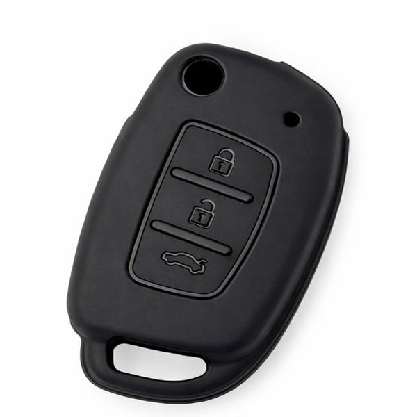 JVCV® Soft TPU Key Cover – Matte Black Pattern – Compatible with Hyundai Creta, Venue, Aura, Elite i20, Grand i10 Nios & Xcent – 3 Button Flip Key
