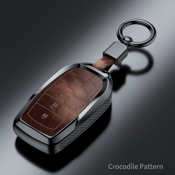 JVCV® Premium ABS Crocodile Pattern Key Cover with Keychain – Compatible with Toyota Fortuner, Hilux, Innova, Land Cruiser Smart Keys