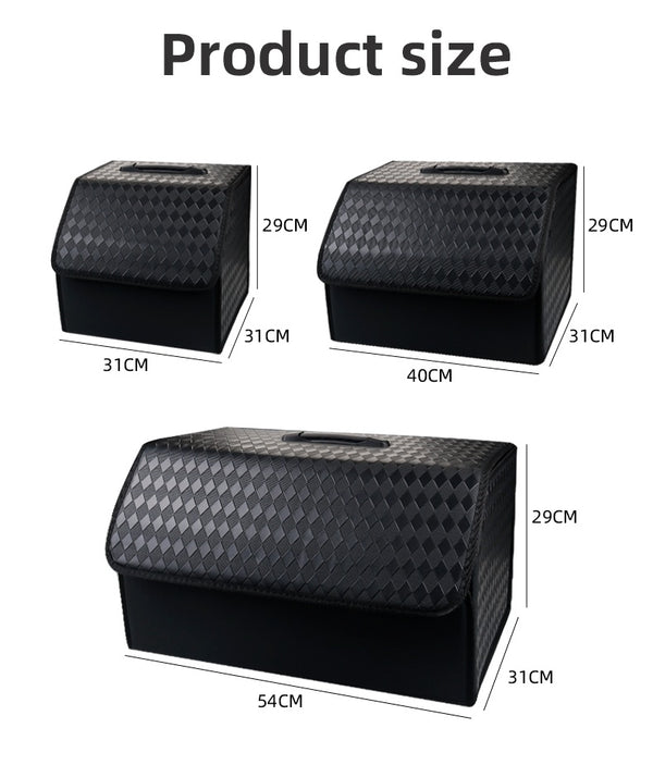 JVCV® Stylish Embossed PU Leather Car Trunk Organizer – Foldable Multipurpose Car Boot Storage Box with Handle