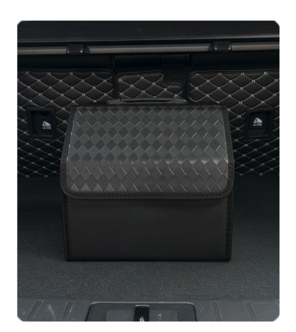 JVCV® Stylish Embossed PU Leather Car Trunk Organizer – Foldable Multipurpose Car Boot Storage Box with Handle