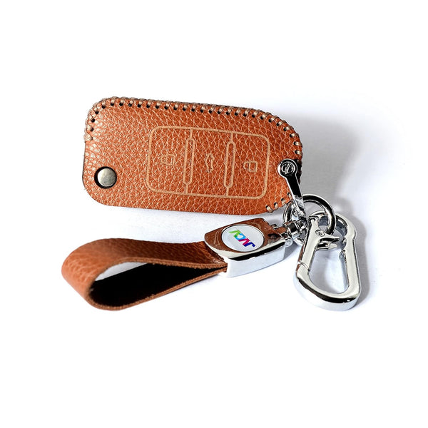 JVCV® Soft Handmade Lychee Pattern Leather Key Cover Compatible with Volkswagen Polo Vento Jetta Ameo Passat and Skoda Rapid Laura Superb Octavia Fabia Yeti Folding Key