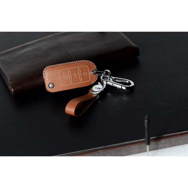 JVCV® Soft Handmade Lychee Pattern Leather Key Cover Compatible with Volkswagen Polo Vento Jetta Ameo Passat and Skoda Rapid Laura Superb Octavia Fabia Yeti Folding Key