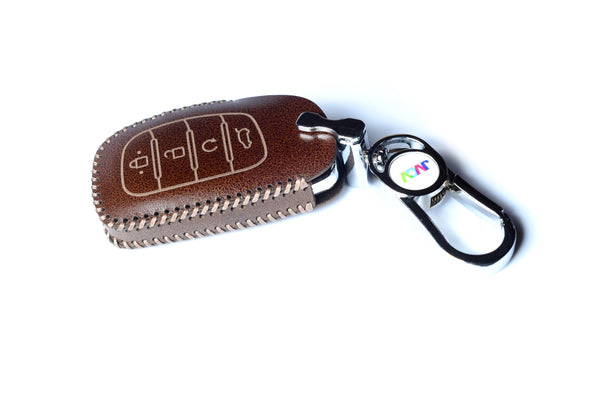 JVCV® Handmade Leather Car Key Cover – Compatible with Hyundai Alcazar & Creta 4 Button Smart Key