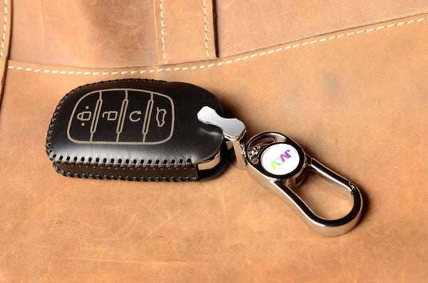 JVCV® Handmade Leather Car Key Cover – Compatible with Hyundai Alcazar & Creta 4 Button Smart Key
