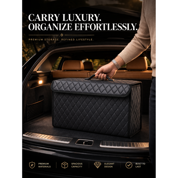 JVCV® PU Leather Car Trunk Boot Organizer with Lid — Anti‑Slip, Foldable & Waterproof