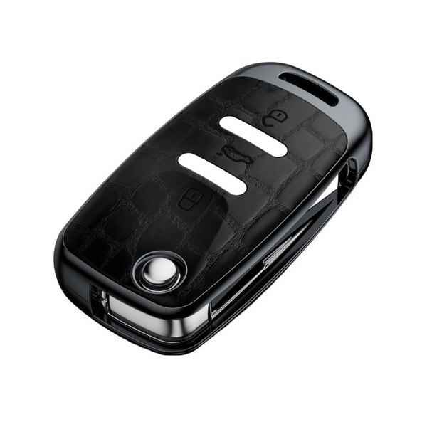 JVCV® Crocodile Pattern ABS Folding Key Cover with Keychain – Compatible with Volkswagen Polo, Vento, Jetta, Ameo, Skoda Rapid, Laura, Octavia & More